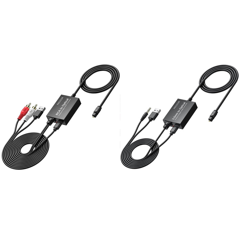 PROZOR Analog to Digital Audio Converter Cable Analogue Signals Into Toslink SPDIF Optical Digital Signals (RCA to Optical) + (3.5mm to Optical)