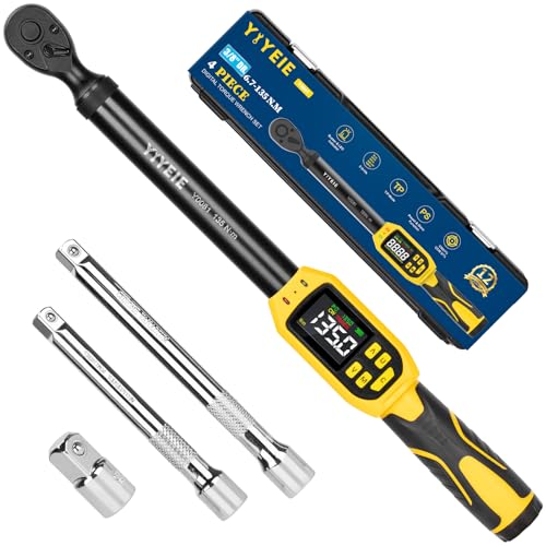 YIYEIE 3/8" Drive Digital Torque Wrench, 5-99.5 Ft-lb (6.7-135 N.m) 3/8" 4 PC