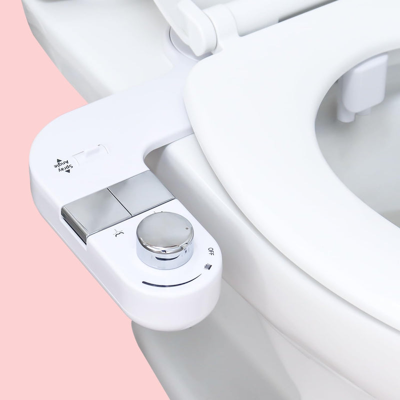 GLIGAM Bidet Attachment for Toilet,Dual Nozzle Bidet Toilet Seat,Non-Electric Ultra-Thin Bidets for Frontal & Rear Wash, Adjustable Water Pressure,Fresh Water Bidet, Easy Installation,White White and Silvery