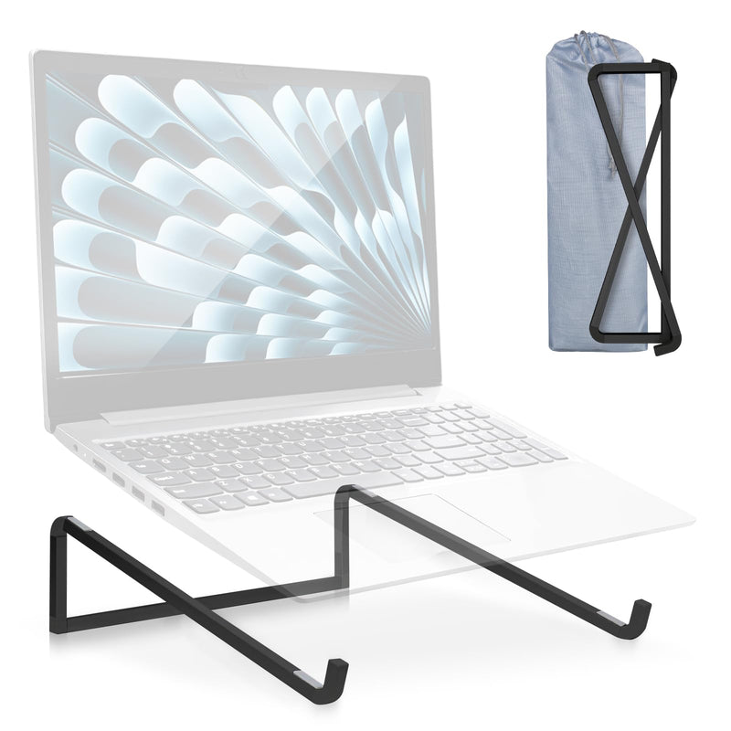 TENOC Foldable Laptop Stand for Desk, Universal Laptop Riser Ventilated Holder Mount Compatible with MacBook, Notebook, ASUS, Acer and More, Black