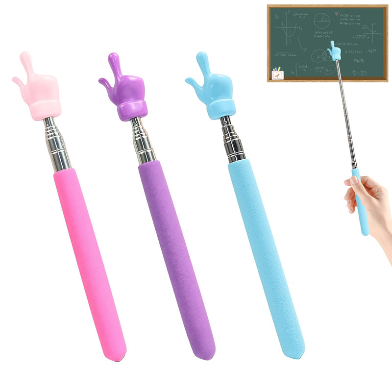 3Pcs Telescopic Teachers Pointer, Extendable Hand Pointer Finger Pointer Stick, Mini Retractable Classroom Pointer for Elementary School Kindergarten Teacher,Classroom Supplies (3 Colors) 3 Colors