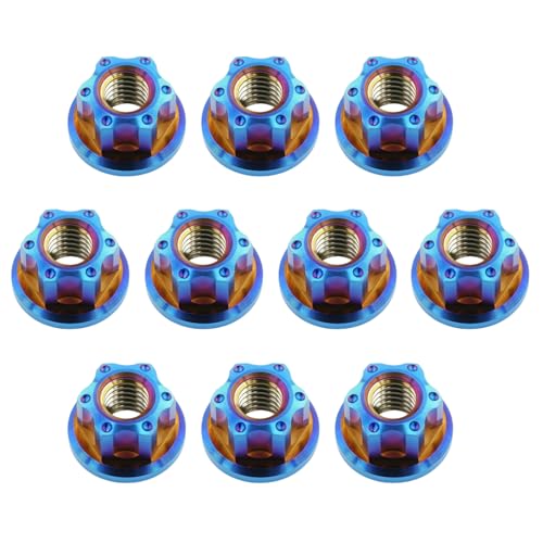 Titanium Flange Hex Nut M6x1.0, Burnt Blue, 10PCS M6 1.0mm Pitch