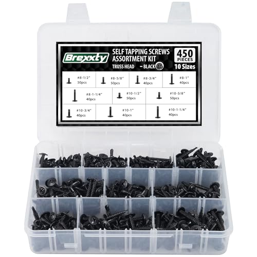 450 Pcs Self Drilling Screws Kit, 410 Stainless Steel, Black 450 Pcs Truss Head