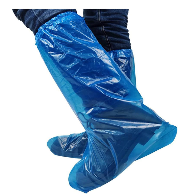 Pack of 20 Disposable Boot Covers PE Waterproof Non-Slip Blue | PE boot covers: water-repellent, non-slip. XL 38x48cm, size 46-47. Elasticated top edge. For agriculture, construction, and gardening. Blue Boot Clothing
