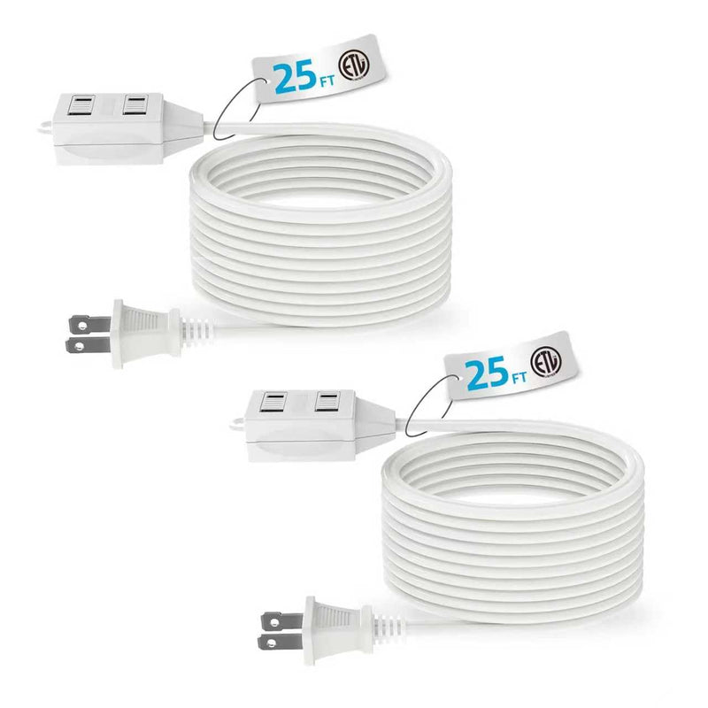 TiFFCOFiO Indoor Extension Cord, 2 Prong 25 Feet Extension Cord, 3 Polarized Outlets with Safety Slide Windows,13A/1625W, 16 AWG, 2 Packs (25FT 2 Pack) 25FT 2 Packs