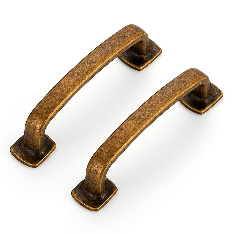 10 Pack Cabinet Handles Arch Cabinet Pulls - 3 Inch Drawer Pulls Antique Brass Kitchen Handles Curved Dresser Hardware Solid Kitchen Closet Hardware 3" Hole Center 10