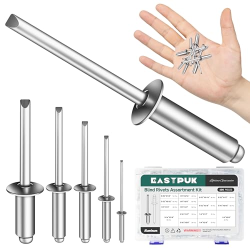 (600Pcs) 16 Sizes Aluminum Blind Pop Rivets Assortment Kit, 1/8" 5/32" 3/16" 1/4" Aluminum Grip and Steel Mandrel Pro Blind Rivets for Metal 600