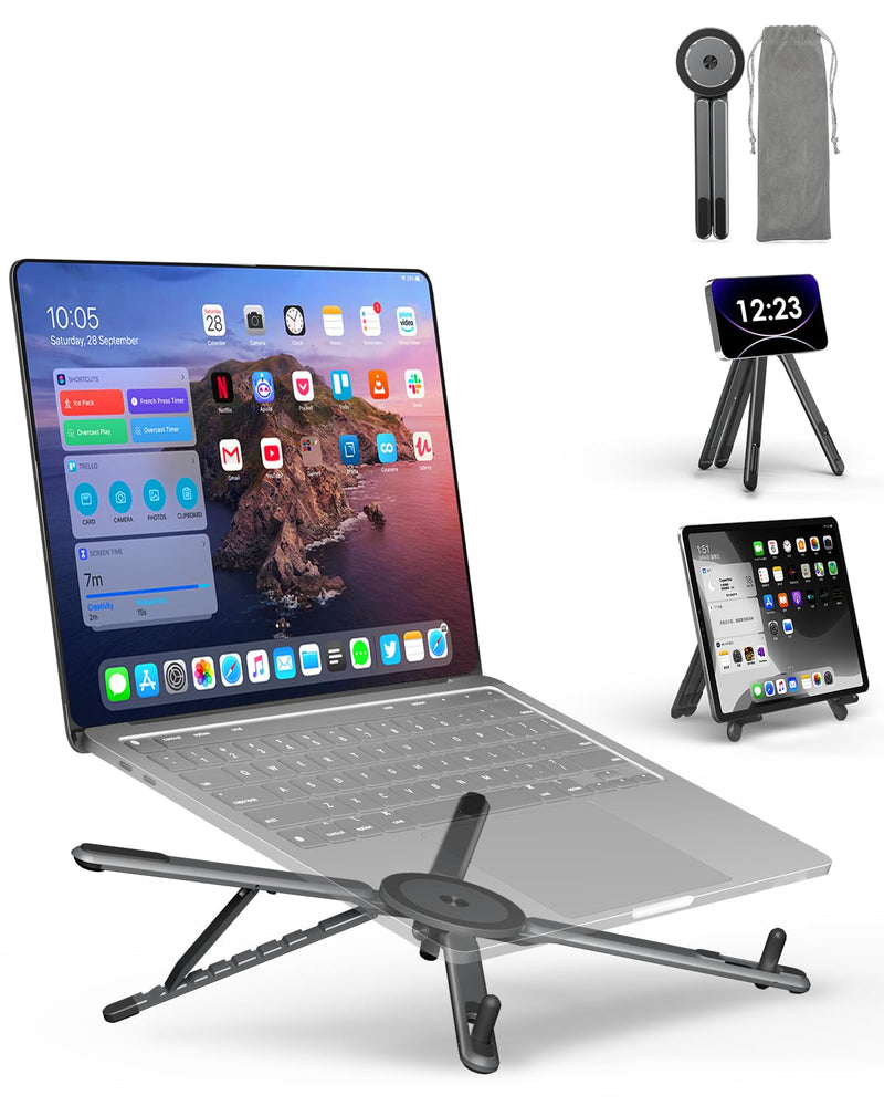 Laptop Stand, 8-Level Height Adjustable & Portable, Aluminum Alloy Holder for 10-16 inch Laptops and 4-13 inch Phones/Tablets with Magnetic Tripod