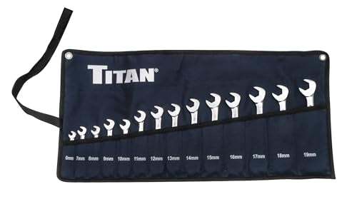 Titan 17284 14-Piece Metric Angle Head Open End Wrench Set, Sizes from 6mm to 19mm, V-Groove Design, Chrome Vanadium Steel Construction
