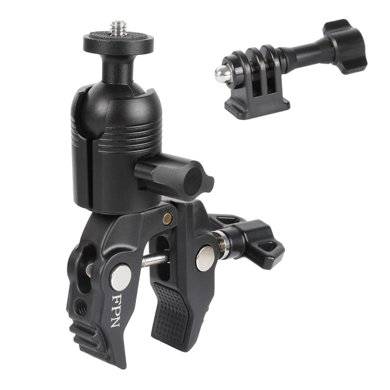 Aluminum Alloy Super Clamp Camera Mount with 360° Ball Head for Bike/Motorcycle Handlebar Pole Tripod Rod 0.5-2.0" Diameter, Compatible with GoPro, Insta360 X5 X4, DJI Osmo Action 5 Pro, Pocket 3