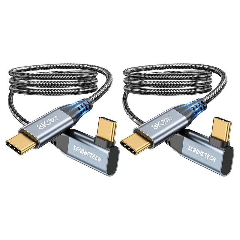 ZeroneTeck [6FT 2-Pack USB 4 for Thunderbolt 4 Cable, [Durable] 8K@60Hz/4K@144Hz USB C Monitor Display Cable, 40Gbps High Speed Data Transfer Right Angle, 240W Charing for MacBook Pro,iPad,SSD,HP,KYY 6FT