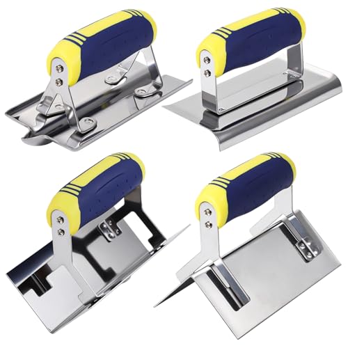 4 PCS Stainless Steel Concrete Tool Set, Includes Groover, Edger, Inside & Outside Corner Trowels, Anti-Rust Metal with Non-Slip Handle, Cement, Mortar, Plaster, Masonry Corner Finishing Work