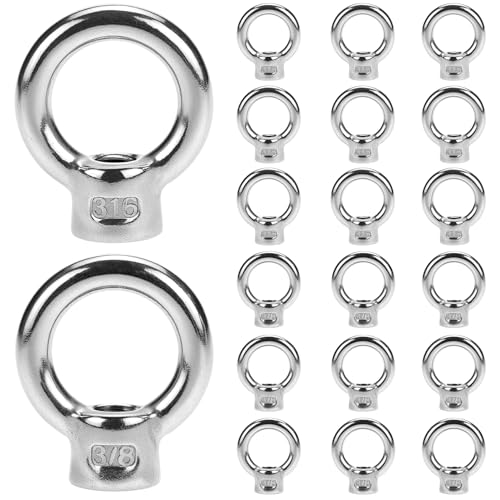 QWORK Lifting Eye Nut, 20 Pack, 3/8" UNC Marine Grade Stainless Steel 316
