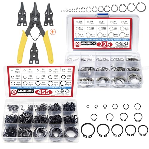 225-Piece 304 Stainless Steel External C-Clip Set+ Snap Ring Pliers),455-Piece Carbon Steel External C-Clip Set,15 Sizes(M3 - M25)