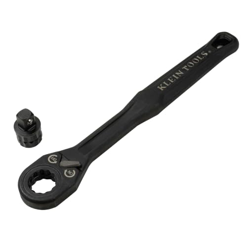 KLEIN TOOLS 65408ADP KNECT (M) Pass Through Ratchet and 3/8-Inch Socket Adapter Set, 90-Tooth Wrench for Extended Threaded Rods, Compact and Comfortable Grip, Traditional Socket Compatibility (M) 3/8-Inch