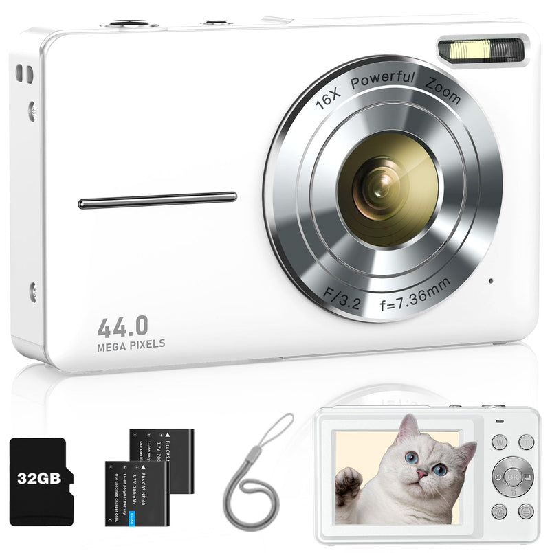 Digital Camera, Kids Camera FHD 1080P Point and Shoot Camera with 16X Zoom Anti Shake, Small Compact Camera for Teen Starter Children Kid Student Girl Boy(Pearl White) Pearl White