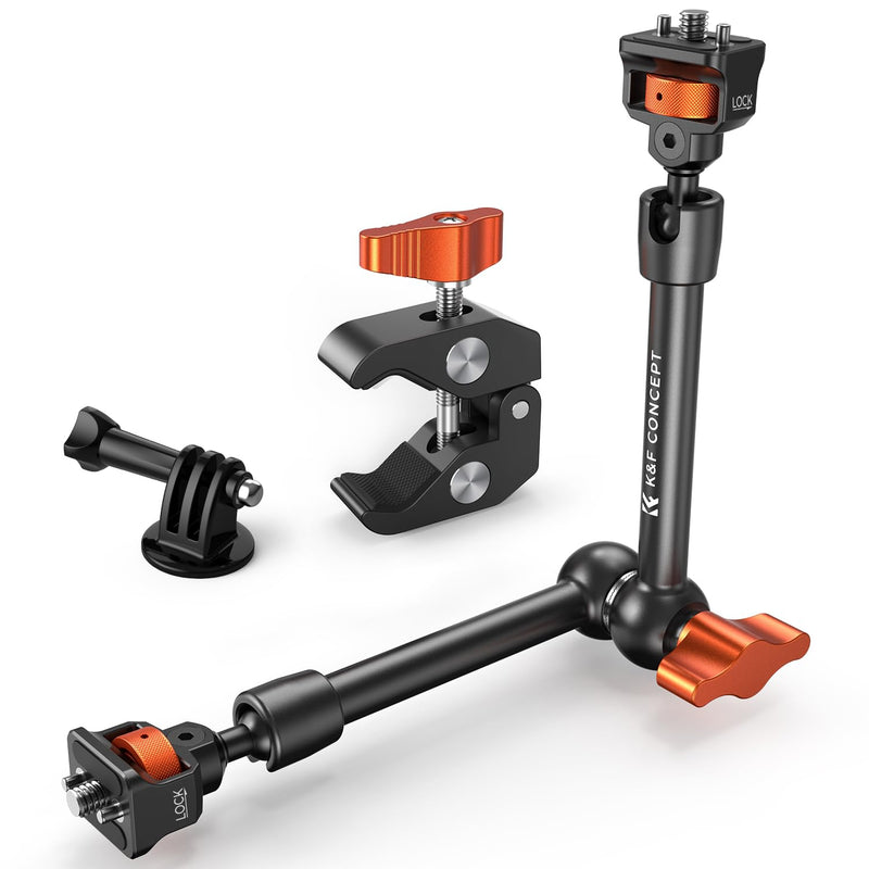 K&F Concept 11" Magic Arm Clamp Kit with ARRI 1/4" & 3/8" Thread Screw 360° Ball Heads Articulating Arm Camera Adapter for DSLR, Monitor, LED Light, Microphone, Camera Cage, Action Camera 11" with Adapter