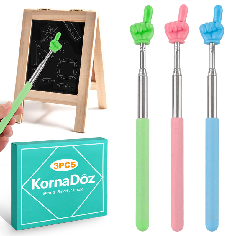3 Pcs Extendable Pointer Stick, Retractable Telescopic Hand Pointers for Teachers, Classroom Use, Social Distancing, Kids Reading Guide - 3 Colors