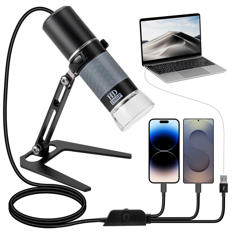 1080P USB Microscope with Metal Stand, 50X-1000X Handheld Digital Microscope Camera Compatible with iPhone/Android/Windows/Mac