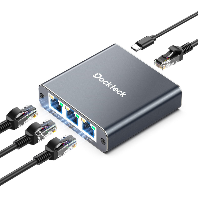 Ethernet Splitter 1 to 3 1000Mbps, Dockteck Internet Cable Splitter 1 in 3 Out High Speed Switch Network Gigabit for LAN RJ45 Port Router Switch Work with Cat5/5e/6/7/8 Cable(Silver Grey) Ethernet Splitter 1 to 3-Grey