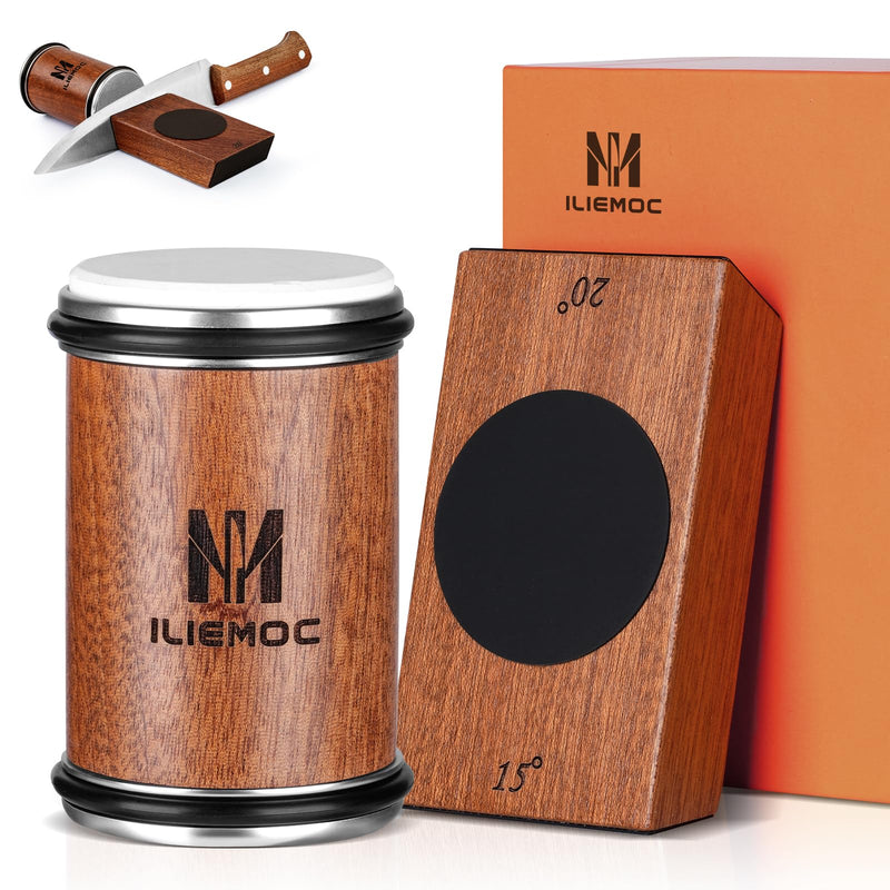 Rolling Knife Sharpener Kit, Kitchen Knife Sharpener with Diamond and Ceramic Grinding Disc, Magnetic Roller Knife Sharpening Kit with 15° & 20° Angle Stable Base, Afilador De Cuchillos