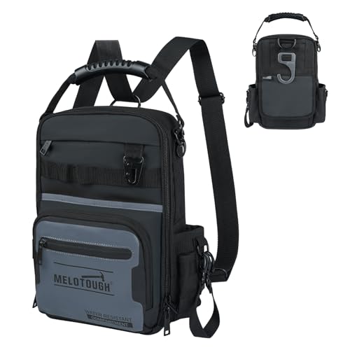 MELOTOUGH Small Tool Backpack for Men 30 Multi-Storage Pockets Heavy Duty Tool Bag Backpack with Dual-Form Shoulder Strap for Electrician, HVAC, Technician - Water Resistant (Grey) Grey