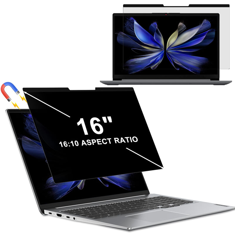 Magnetic Laptop Privacy Screen 16 inch 16:10 - Computer Monitor Privacy Filter, Anti-Glare Blue Light Shield, Removable Anti-Spy Screen for Lenovo Hp Dell Acer Asus Thinkpad Envy Xps (351 * 225mm) 16 inch (16:10)