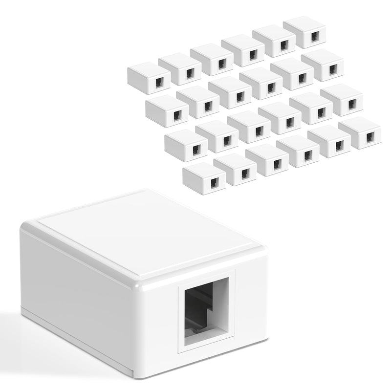 VCELINK Keystone Jack Surface Mount Box 1-Port for UTP Cat6/Cat5e/Cat5 RJ45 Keystone Jacks, 25-Pack, White 1-Port Box 25 Pack