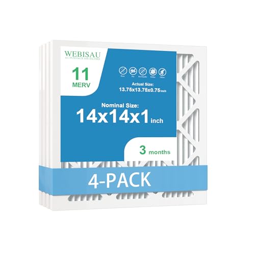 14x14x1 MERV 11 Air Filter 4-Pack for HVAC Furnace 14x14x1-4Pack