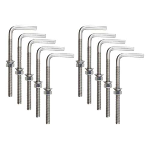 10pcs L Shape Anchors Bolts, 3/8 x 6 Inches, Stainless Steel M10×152mm