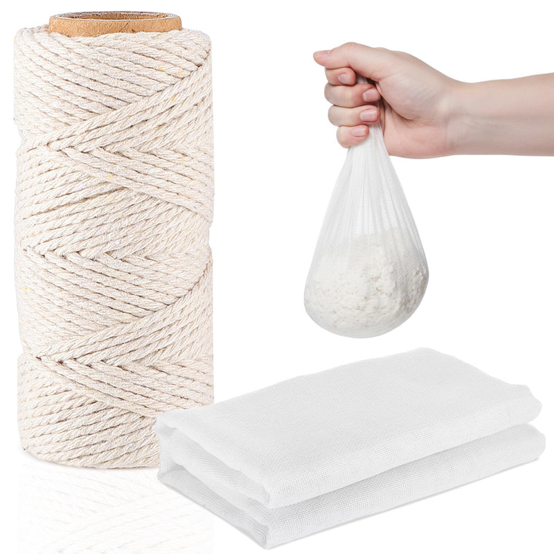 Boao Cheesecloth 35 x 156 Inch, 100 Meters Cooking Twine Reusable Unbleached Cotton Fabric Cheese Cloth with Kitchen Cooking Twine 1/4 Cone Cotton for Meat, Straining, Baking, Filtering