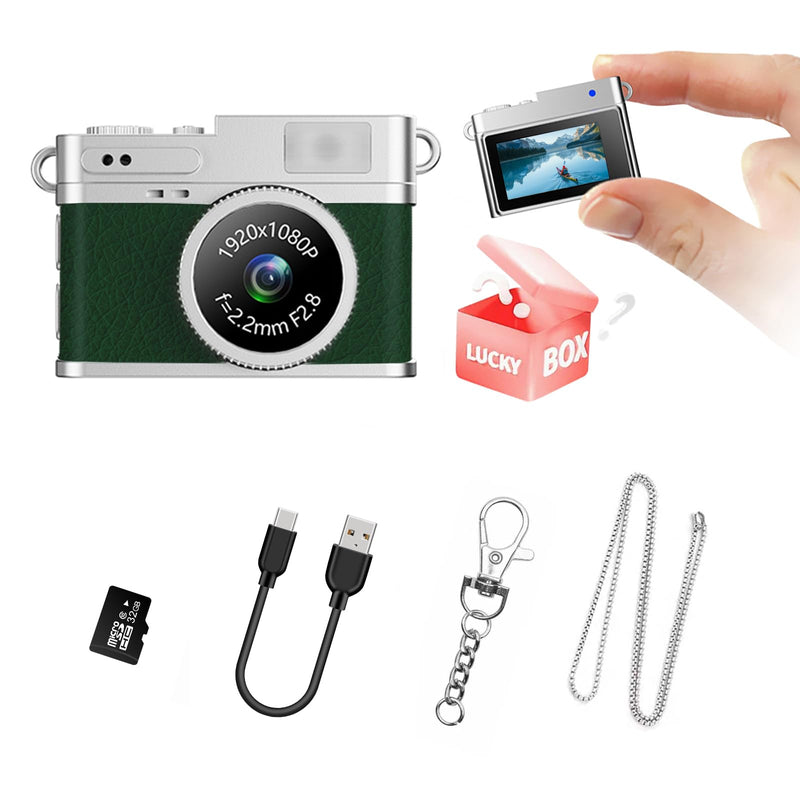 KOOMTOOM Keychain Camera,1080P Retro Digital Camera with 32GB SD Card,USB Charging Cable 0.96'' Mini Photocamera Photo Video Recorder for Students/Kids,Suprise Box Included(Green) Green