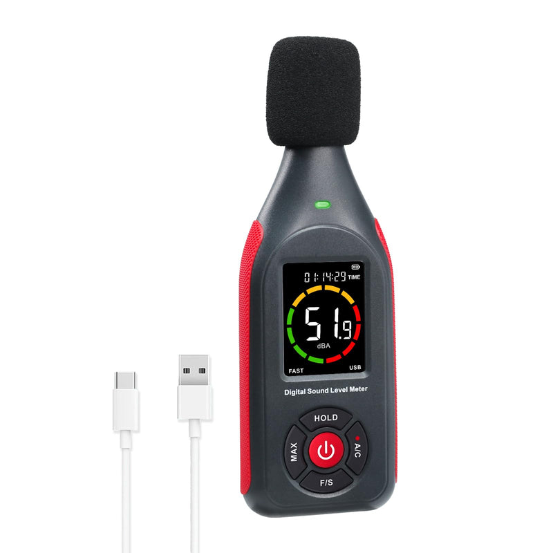 Decibel Meter, Data Logger, Portable Sound Decibel Meter, Sound Level Meter with 31,000 Data Recording and Export, Rechargeable Noise Meter with A/C Frequency, DC Output, 3