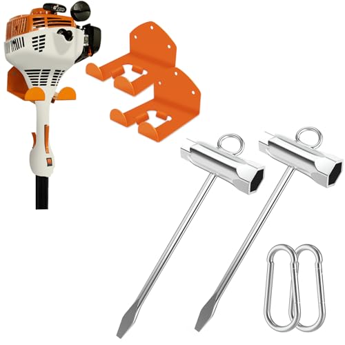 FLEXI RODS 2 Heavy-Duty Tool Hangers + 2 Chainsaw Wrenches – Organize & Maintain Trimmers, Saws & Garden Gear