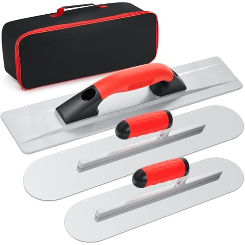 MorningRo 4 Pcs Concrete Hand Tools Set Includes Cement Magnesium Hand Float 16'' x 3-1/8'' Stainless Steel Pool Trowel 16'' x 4'' & 14'' x 4'' Flat Concrete Finishing Trowel and Tool Bag A Regular