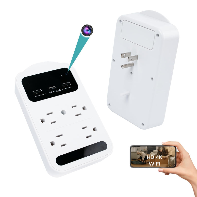 2025 Upgraded Spy Camera，4K HD Hidden Camera,Motion Detection Spy Cam，Nanny Cam Charger Night Vision，Spy Home Baby Monitor Surveillance Camera, APP Control Spy WiFi Cam Indoor White