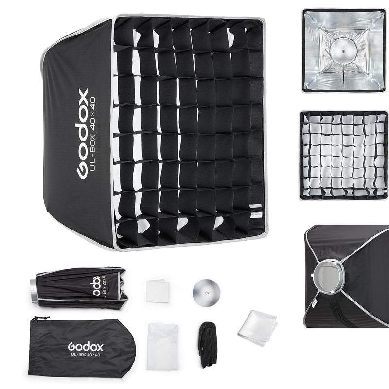 Godox Softbox Godox Quick Release Umbrella Softbox,Bowens Mount with Removable Front and Inner Diffusers/Grip/Diffuser Plate for Photography, Live Streaming,Location Portrait (UL-BOX-40) UL-BOX-40*40 Softbox