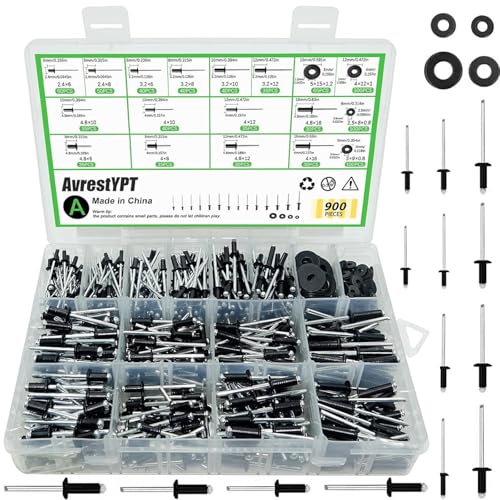 900 Pcs Black Pop Rivet Kit, 3/32", 1/8", 5/32", 3/16" 3/32inch 1/8inch 5/32inch 3/16inch