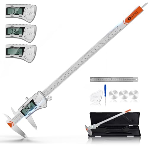HARDELL Digital Caliper 12 Inch, All Metal Digital Caliper Measuring Tool with 3-Batteries & Extra Cover, IP54 Waterproof Heavy-Duty Vernier Caliper, Inch/MM/Fraction, Auto-Off for DIY/3D-Printing