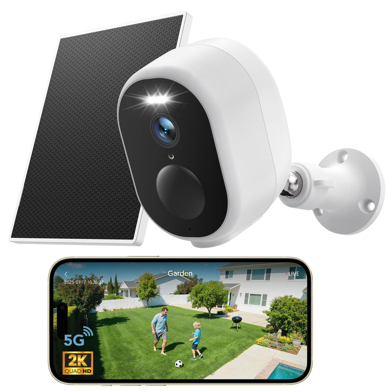 GNCC Solar Security Cameras Wireless Outdoor, 2K, 5200 mAh Battery Powered Camera for Home, Color Night Vision, IP65 Waterproof, PIR Motion Detection, Two-Way Audio, Cloud/SD Storage, 5G & 2.4G WiFi 1