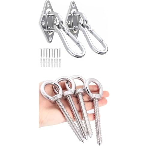 OHIYO Heavy Duty M10 Hanging Bundle: 4Pack 5inch Self-Tapping Eye Hooks + 2 Pad & 2 Snap Hooks for Hammock, Swing, Yoga, Indoor/Outdoor