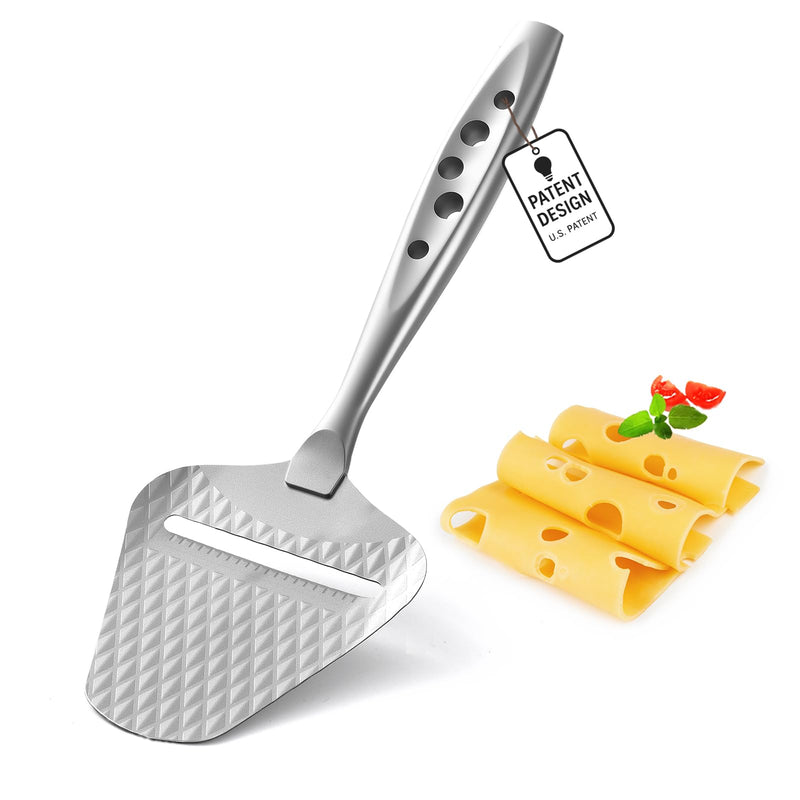 Premium Cheese Slicer for All Types of Cheese – Multi-Functional Stainless Steel Handheld Cheese Cutter – Quilted Pattern to Reduce Resistance, Non-Stick, Ergonomic Grip & Dishwasher Safe