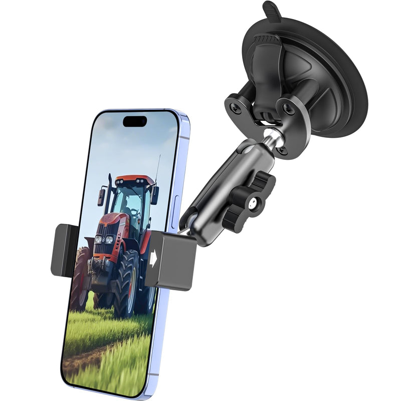 Tractor Phone Mount, [Metal Arm & Clip] Super Suction Cup Cell Phone Holder for Tractor Cab, Windshield Phone Stand for Heavy Duty Equipment, Excavator, Fits iPhone 16 15 14, Galaxy, 4-7" Phone
