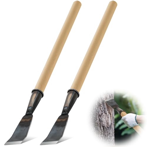 2 Pcs 26.5 Inch Bark Spud Debarking Tool Long Steel Curved Blade Log Peeler Tools with Comfortable Wooden Handle, Bark Removal Stripping Tool for Logs Without Damaging Wood 1