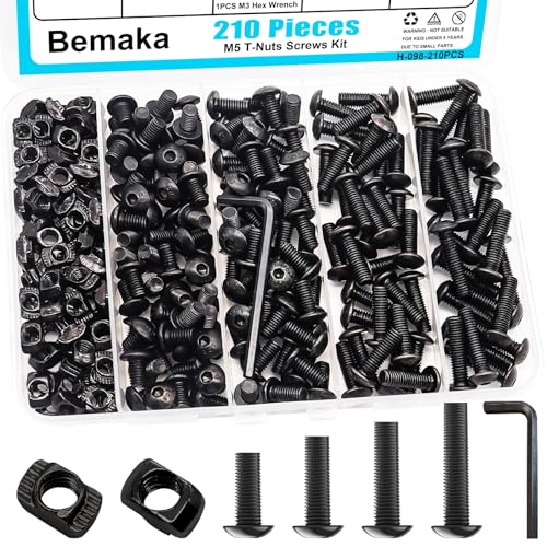 260PCS M3 M4 M5 T Nuts Screws Kit + 210PCS T Slot Aluminum Extrusion Hardware Accessories, M5 T Slot Nuts Screws Kit