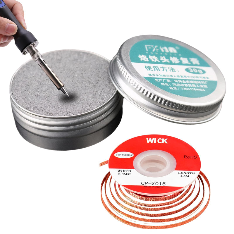 1 x Soldering Tip Cleaner, Soldering Tips Reactivator, Lead-Free, with 2 mm x 1.5 m Desoldering Wire, Gently Removes the Oxide Layer, Easy to Use, Small and Portable (30 G)