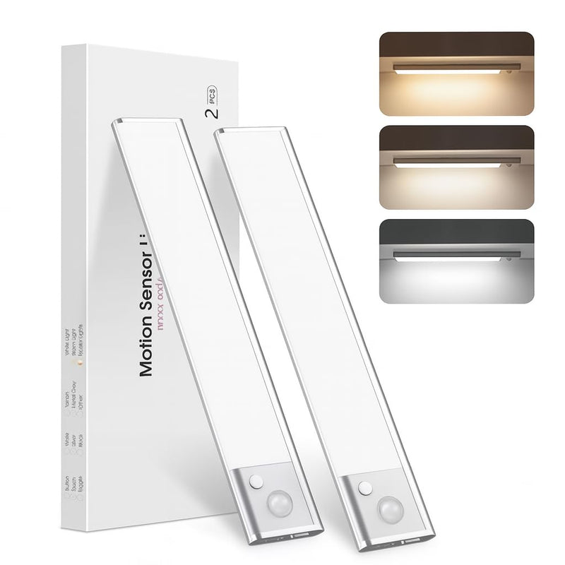 Under Cabinet Lighting 16 Inch, 2 Pack Rechargeable LED Motion Sensor Lights, Dimmable, USB-C, 3 Color Temperature, Magnetic Wireless Closet, Kitchen, Wardrobe Lights 16 inches