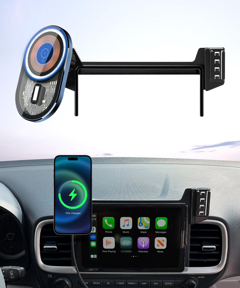 Wireless Charging car Phone Holder for Hyundai Venue 2020-2025 Accessories 8-inch Screen Fixed Clip,360° Rotation car Phone Mount Compatible with MagSafe
