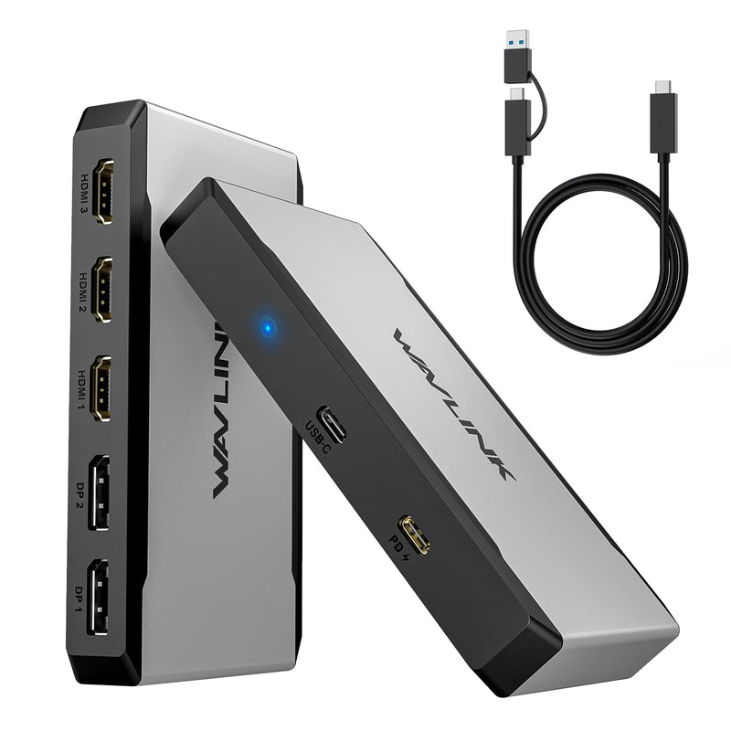 WAVLINK Triple Monitor Adapter for M1/M2/M3/M4 macOS Systems. Type-C&A Hosts, 100W PD in, 3 HDMI 2 DP Available, Triple 4K@60Hz, SMI Driver Required