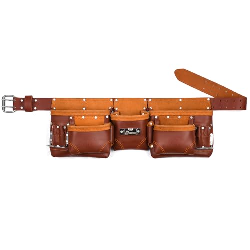 Ap-Leather Real cowhide oil tanned Leather Tool Belt framer Set for Men Carpenters, Framers,Construction Work (Leather Tool Belt with Suspender Maroon) (Maroon Tool Belt) Maroon Tool Belt
